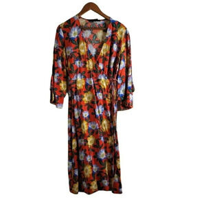 The Fifth Label orange Floral print long Wrap Dress Size M bell sleeves women's